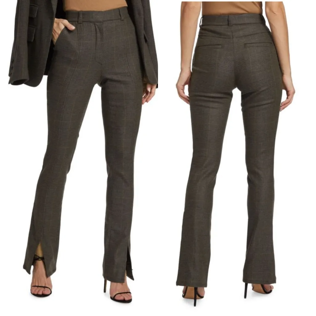 A.L.C. Edwin Split Plaid Pants Trousers Charcoal Brown Wool Size 2 - Image 2