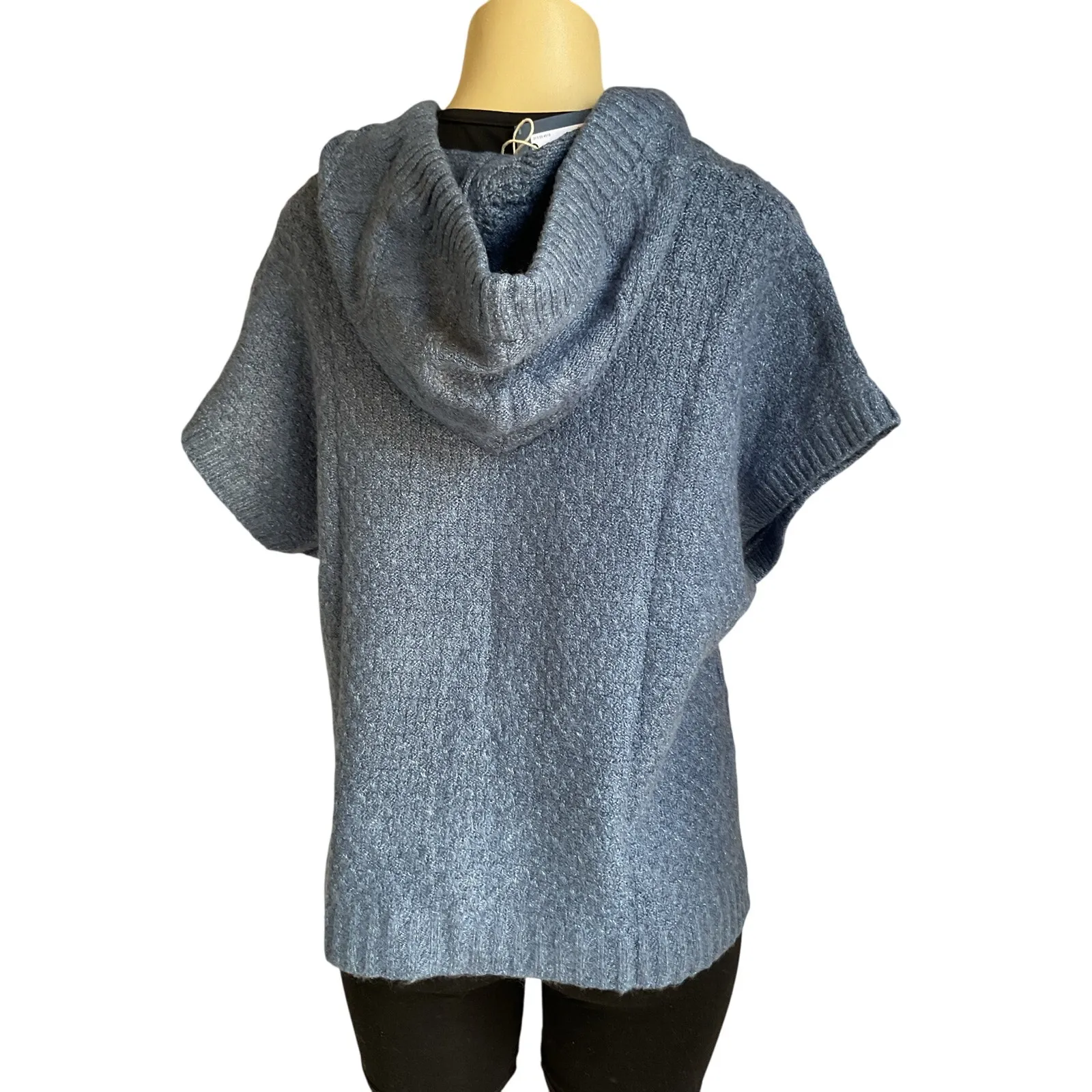 Universal Threads Universal Thread Blue Knit Hooded Poncho Sweater NWT Boho Fall Cozy - Image 2