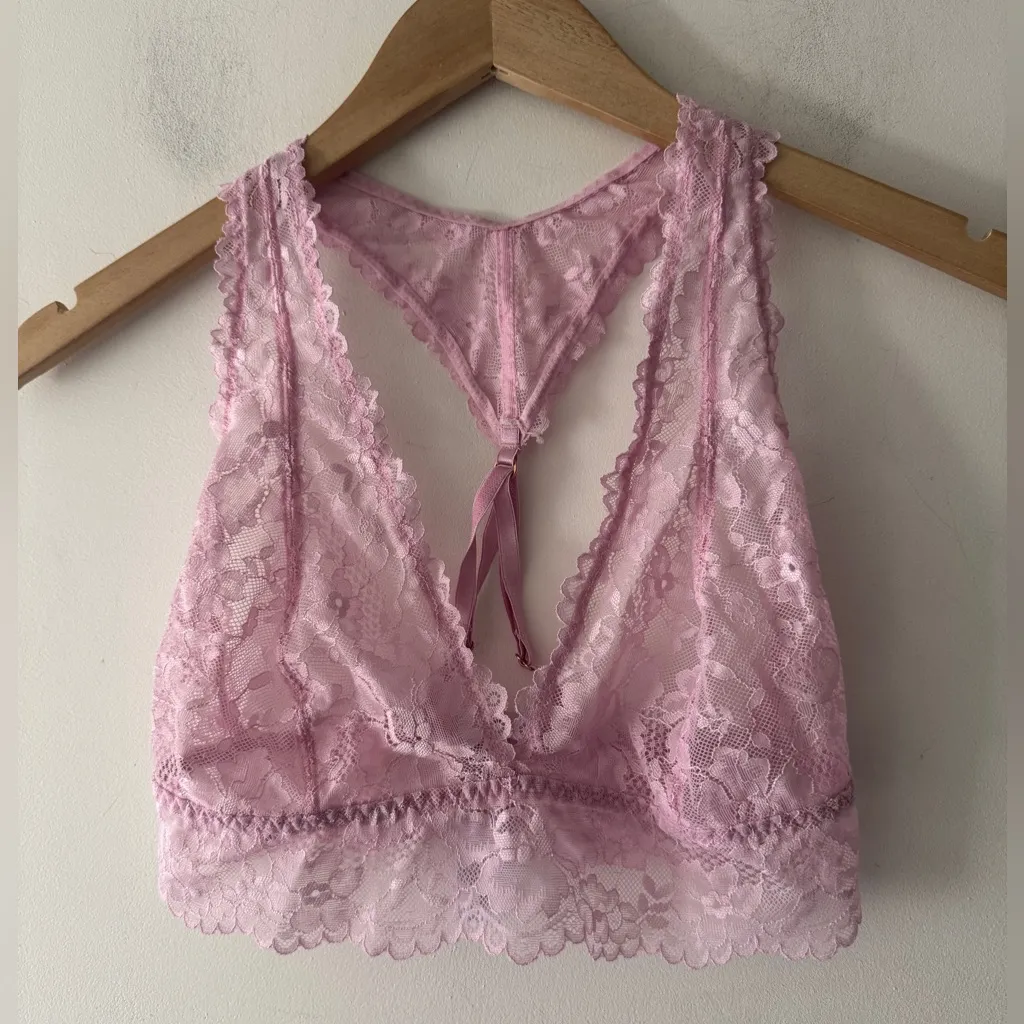 Savage X Fenty Unicorn Lavender Pink Floral Lace Racerback Bralette - Image 3