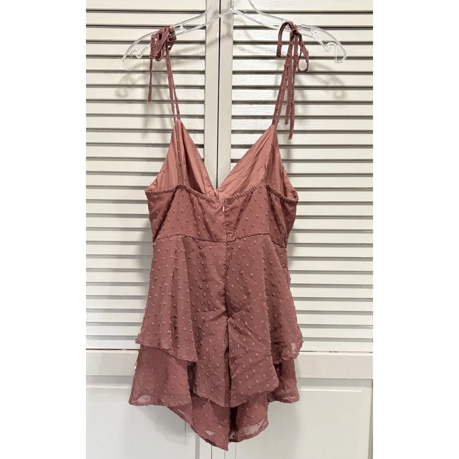 SHEIN Mauve Chiffon Romper Sheer Tie Straps Beads Lined‎ Size Medium Back Zip - Image 2