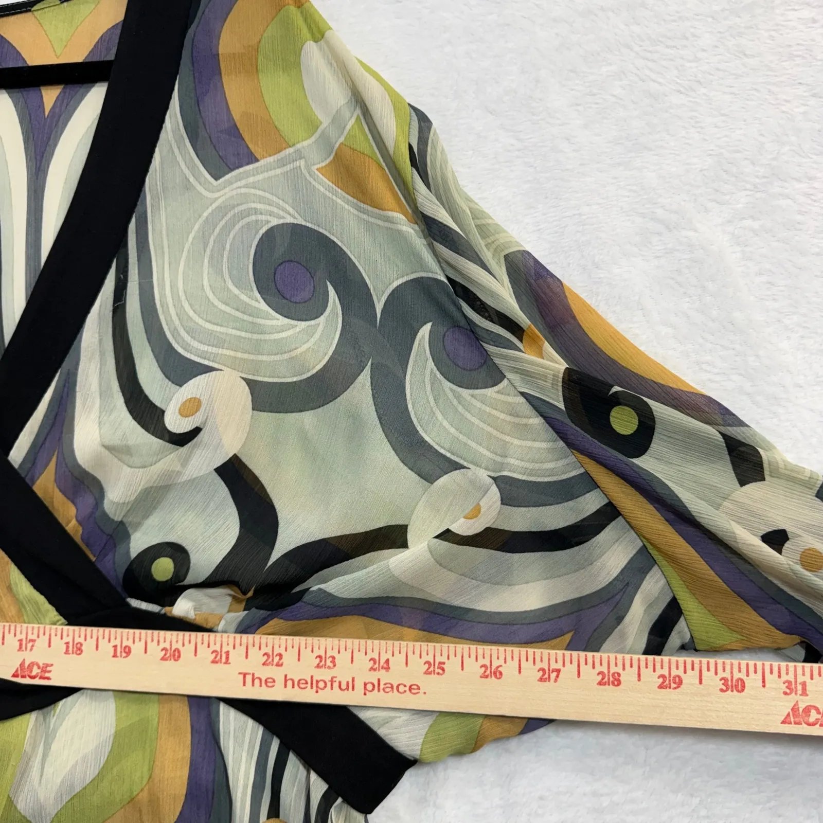 Lane Bryant 26/28 Bell Sleeve Top Abstract Sheer 70s Groovy Boho Fest Artsy Y2K - Image 8