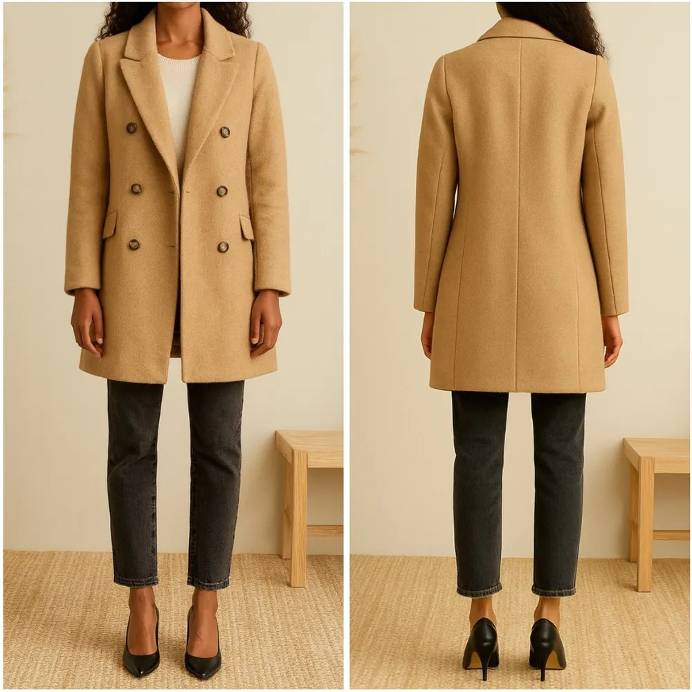 Zara Double Breasted Peacoat Classic Wool Blend Winter Coat in Camel - Image 11