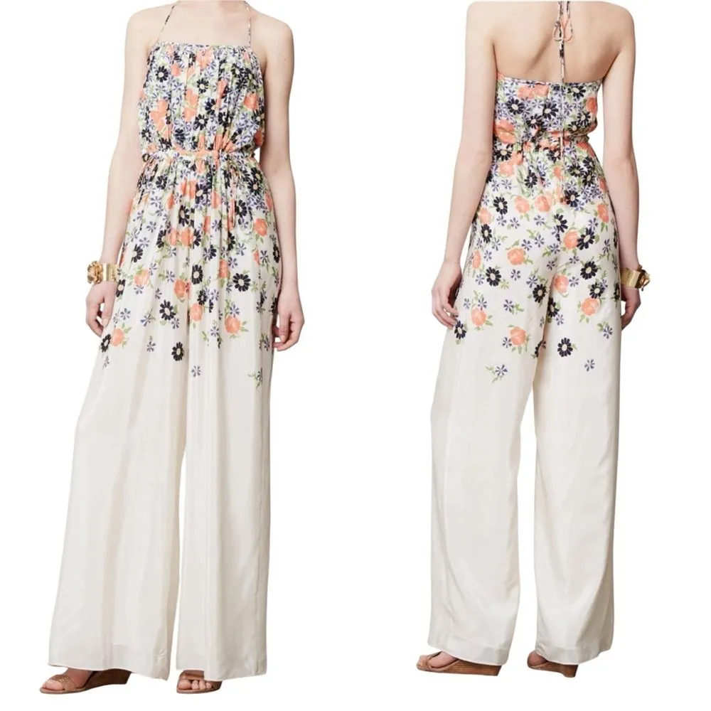 Elevenses Anthropologie Silk Floral Tupsa Pleated Jumpsuit Womens Size 4 - Image 2