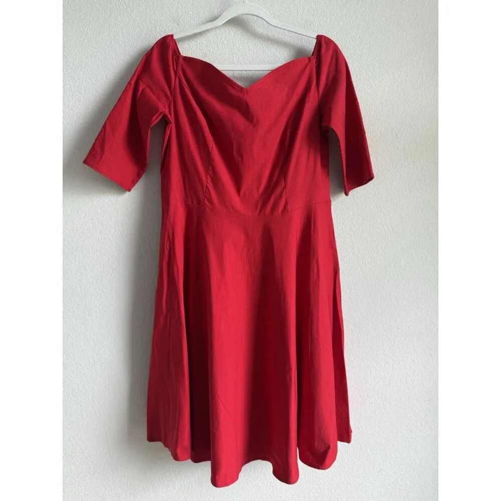 Grace Karin Red Off Shoulder Fit & Flare Pleated Dress Women’s XL Cocktail Party - Image 3