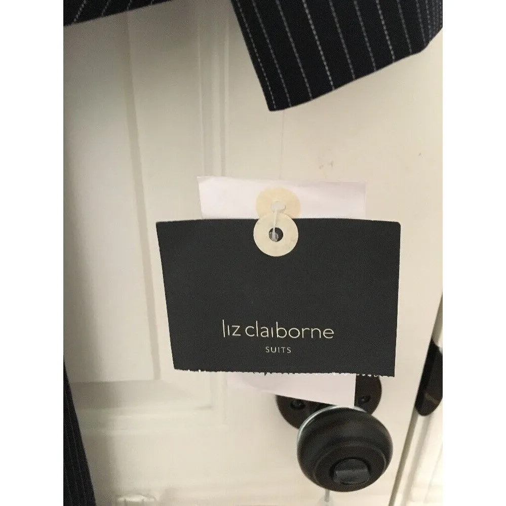 2pc Liz Claiborne Women's Blue Pinstriped Pant Suit Size 4 Jacket & Pants - Image 2