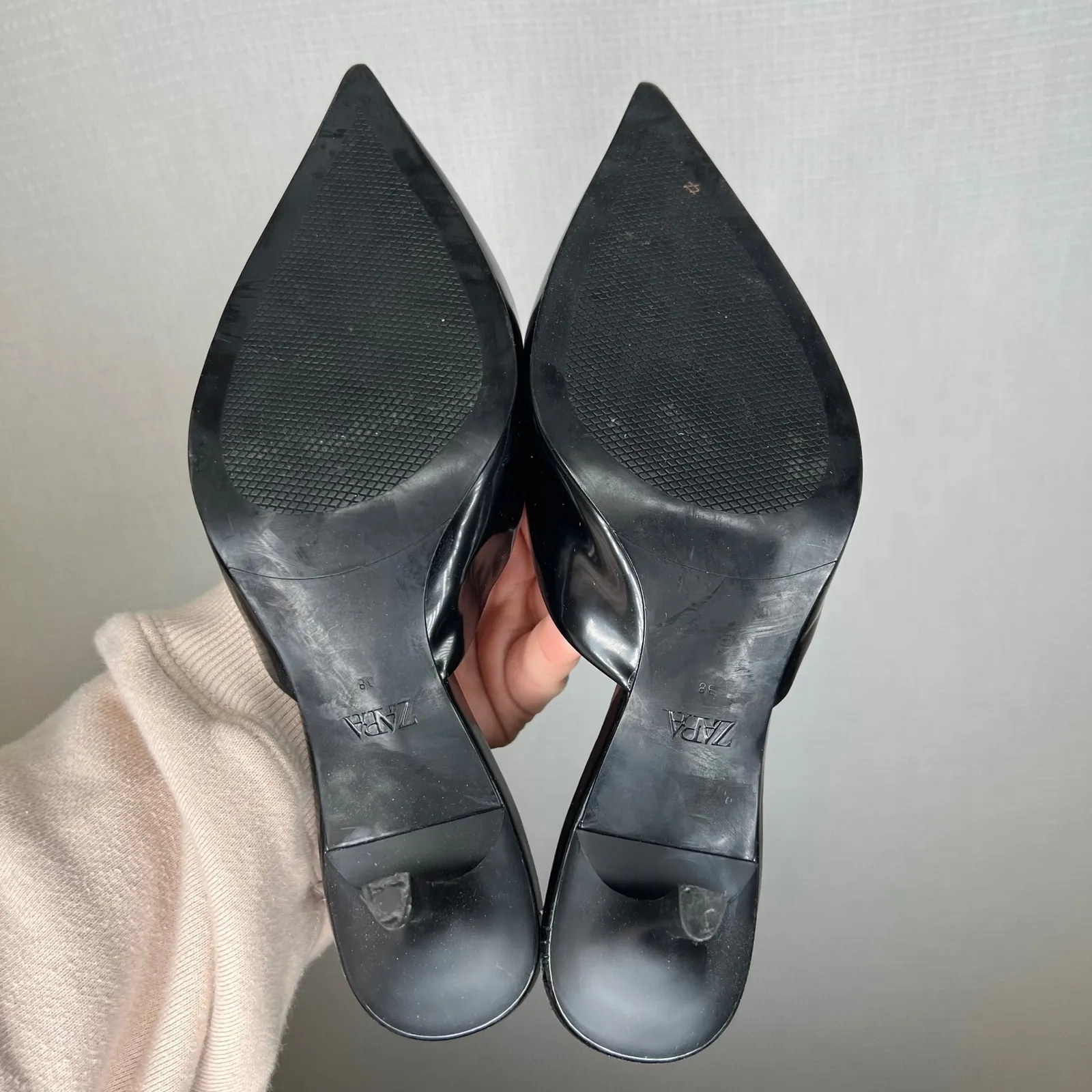 ZARA Pointed Toe Black Patent Mule Heels Kitten Heel Shoes Women Size 39 - Image 5