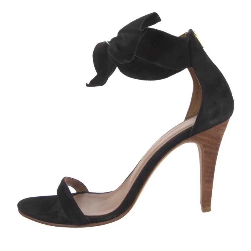 Ulla Johnson Thecia Suede Noir Black Bow Single Strap Heels Size EU 40 US 10 - Image 2