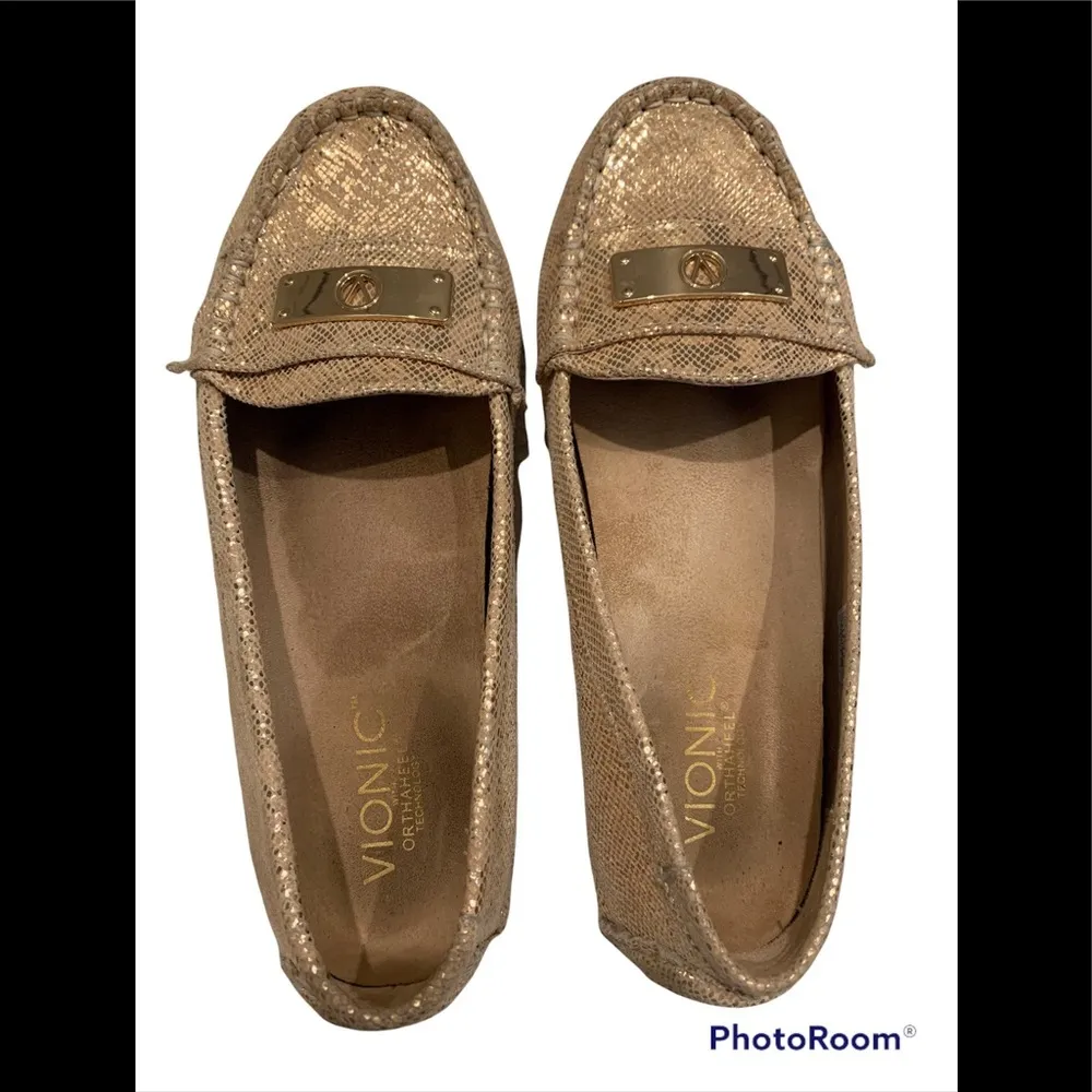 Vionic  Sydney Metallic Gold Snakeskin Loafers - Image 11