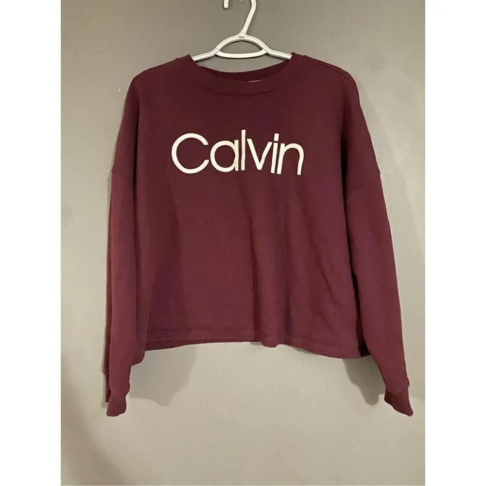 Calvin Klein Garnet Semi Cropped Crew Neck Sweatshirt Size Large - Image 2