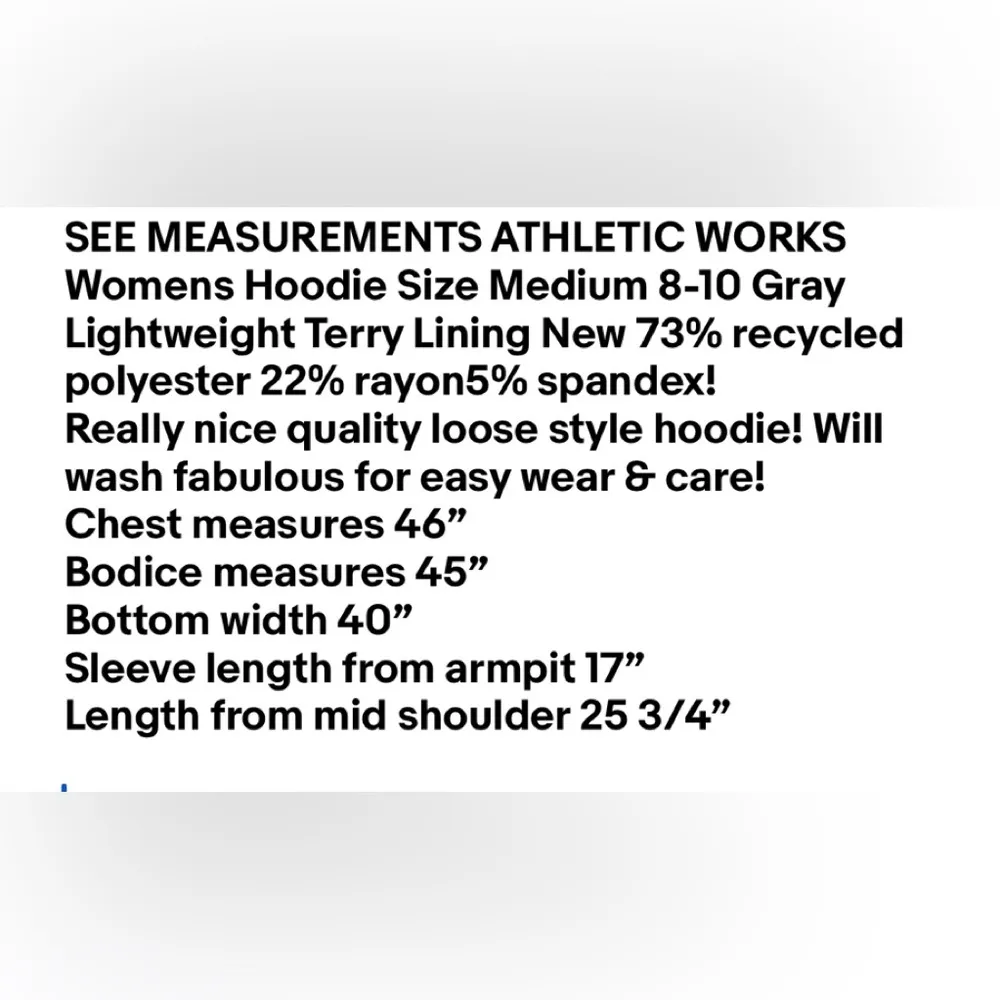 ATHLETIC WORKS Womens Hoodie Size Medium 8-10 Gray Lightweight Terry Lining New - Image 8