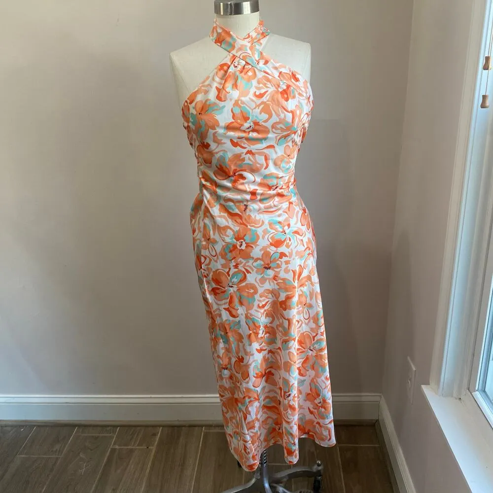 All About May Floral Halter Midi Dress Size 2 White - Image 7