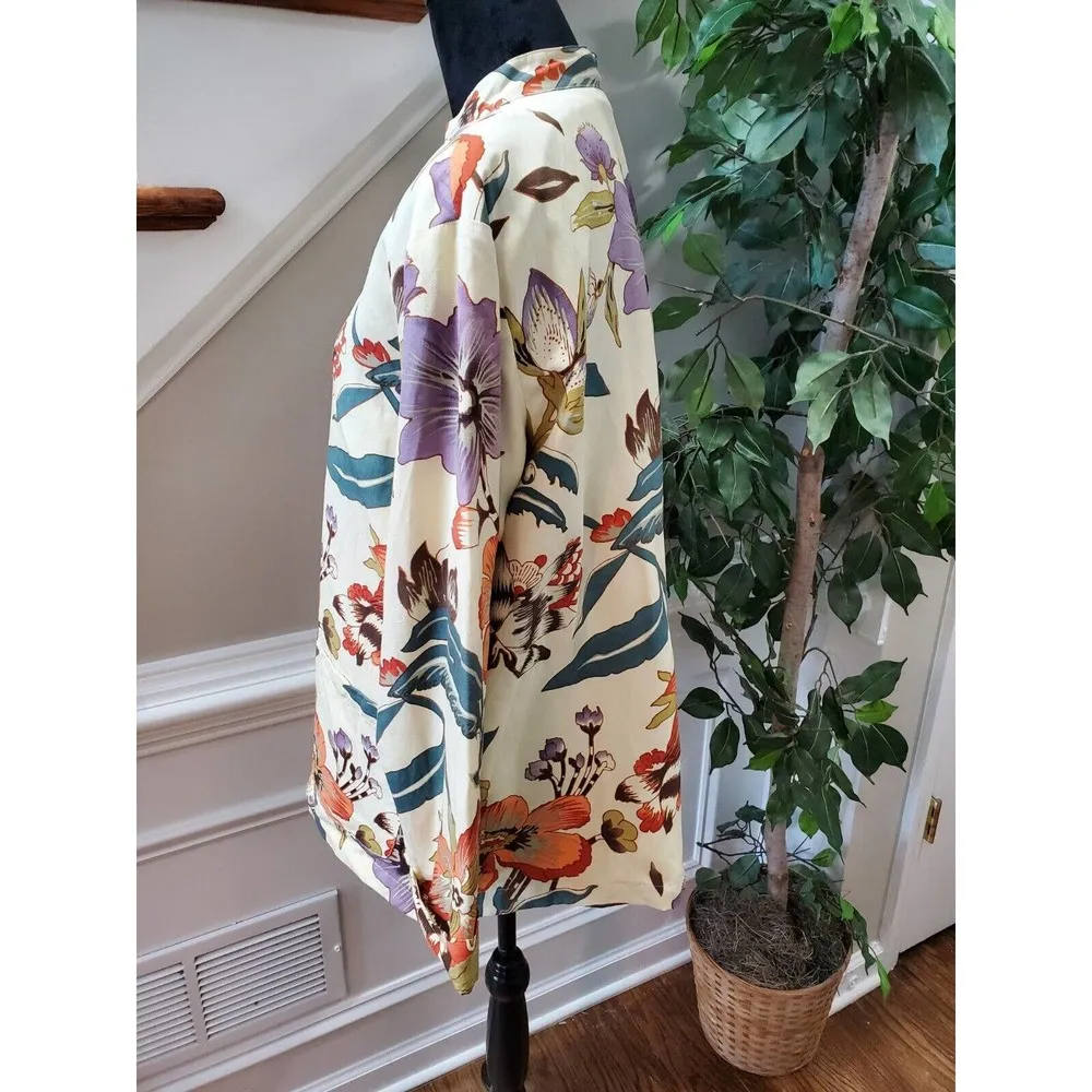 Vintage Coldwater Creek Floral Silk Long Sleeve Buttons Front Casual Jacket M - Image 6