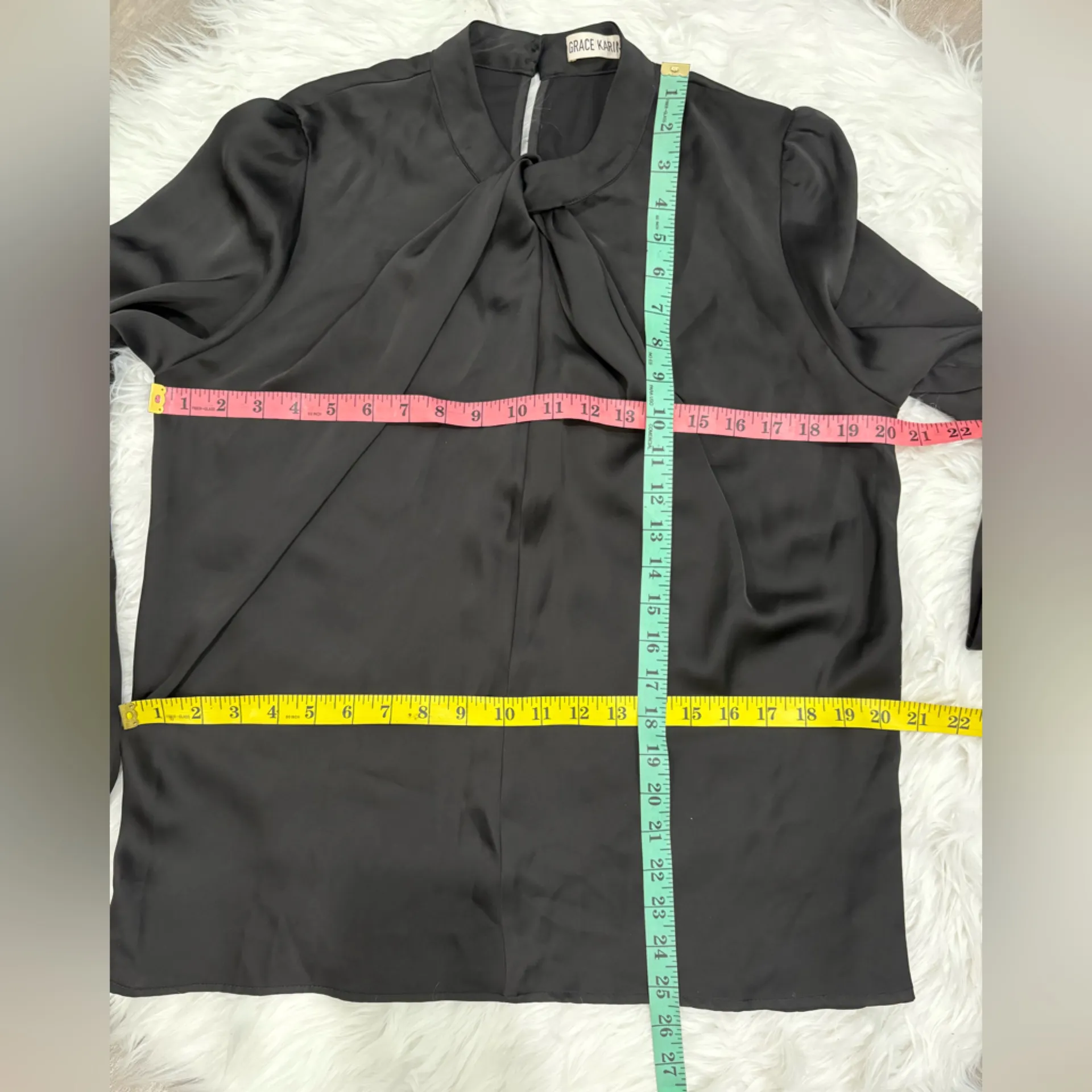 Grace Karin Black Blouse with Bow Detail Size M - Image 3