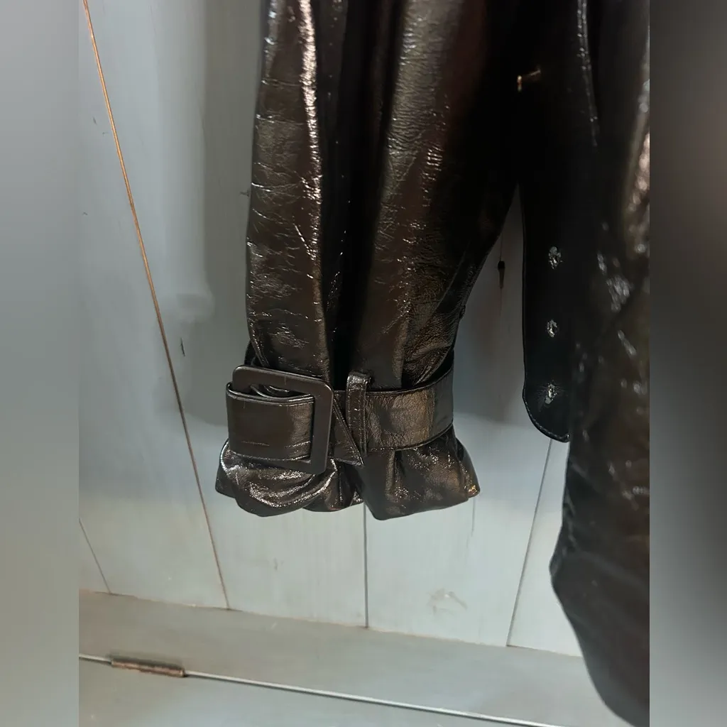 Stella Rossa Patent Leather Black Jacket W/Removable Fur Trim & Belt | EUR 42 Size L - Image 10