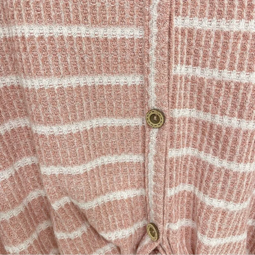 Fantastic Fawn Pink & White Striped Ruffled Sleeve Button Down Blouse Womens L - Image 3