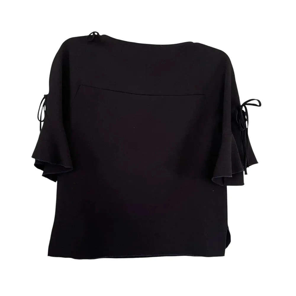 See by Chloe Black Bow Tied Bell Sleeve Round Neck Crepe Blouse Size 36/US S - Image 2