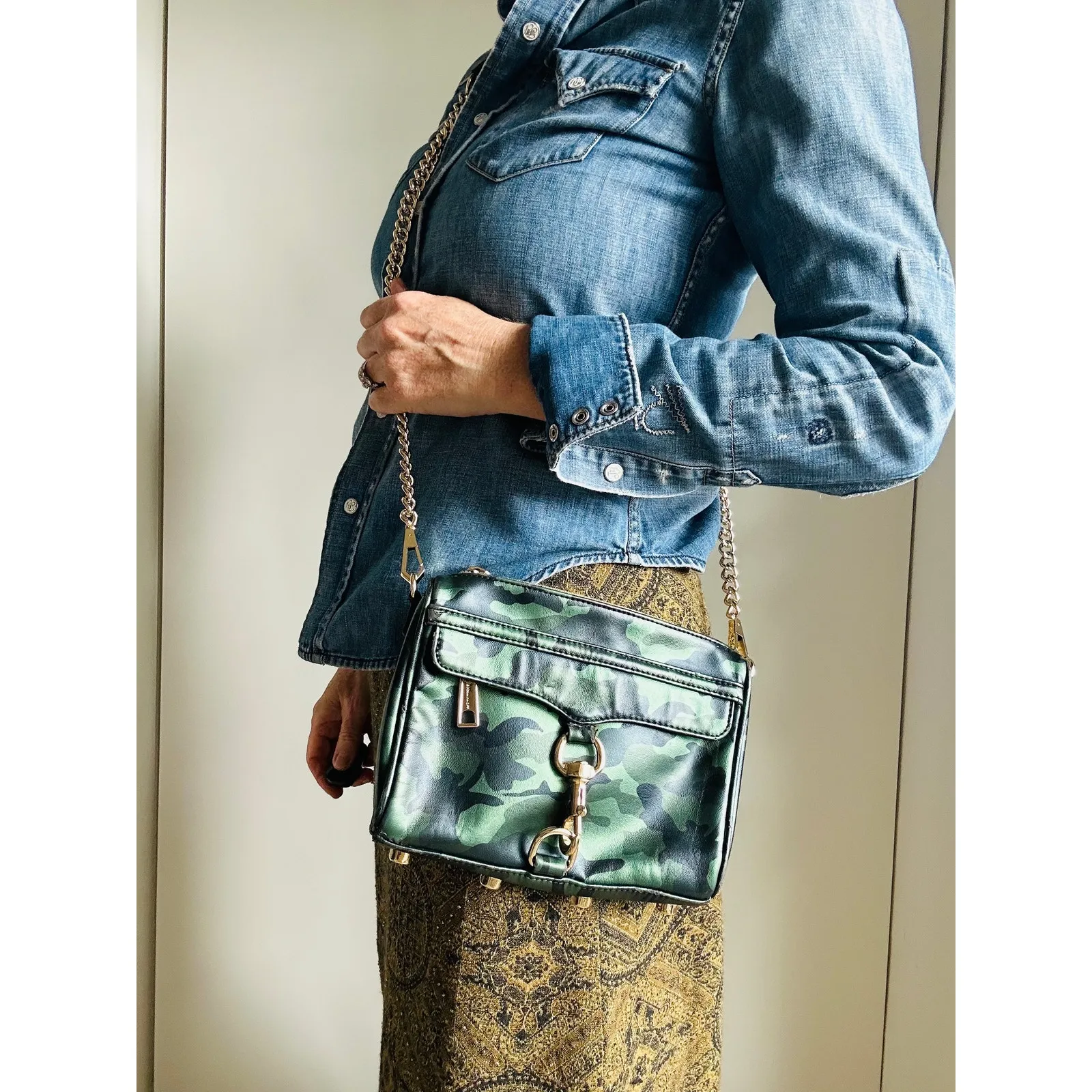 Rebecca Minkoff Camouflage Leather Handbag Crossbody to clutch Green - Image 3