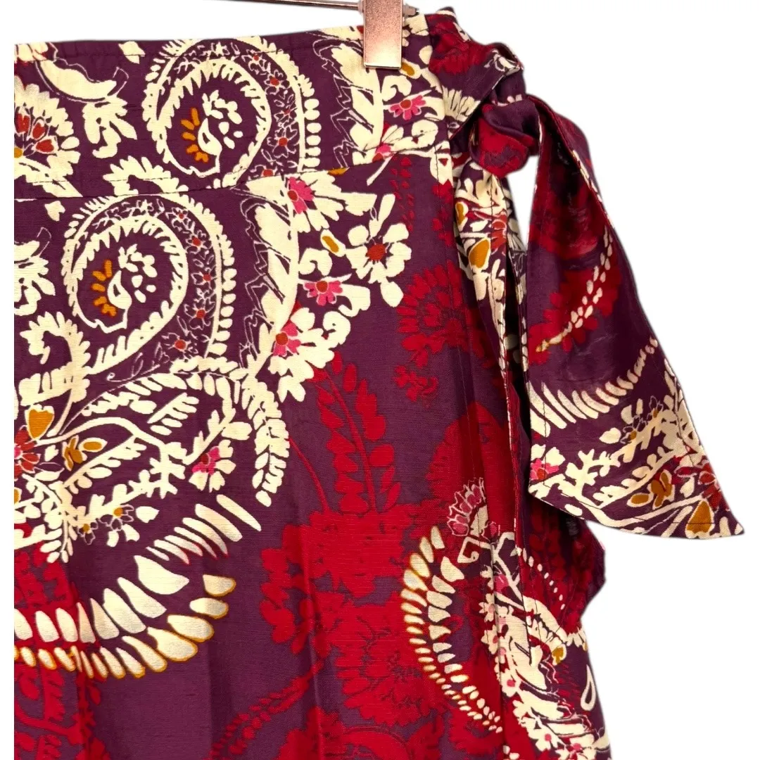 Talbots Women's Paisley Floral Silk A-Line Wrap Skirt Red Burgundy Sz 8 Feminine - Image 7