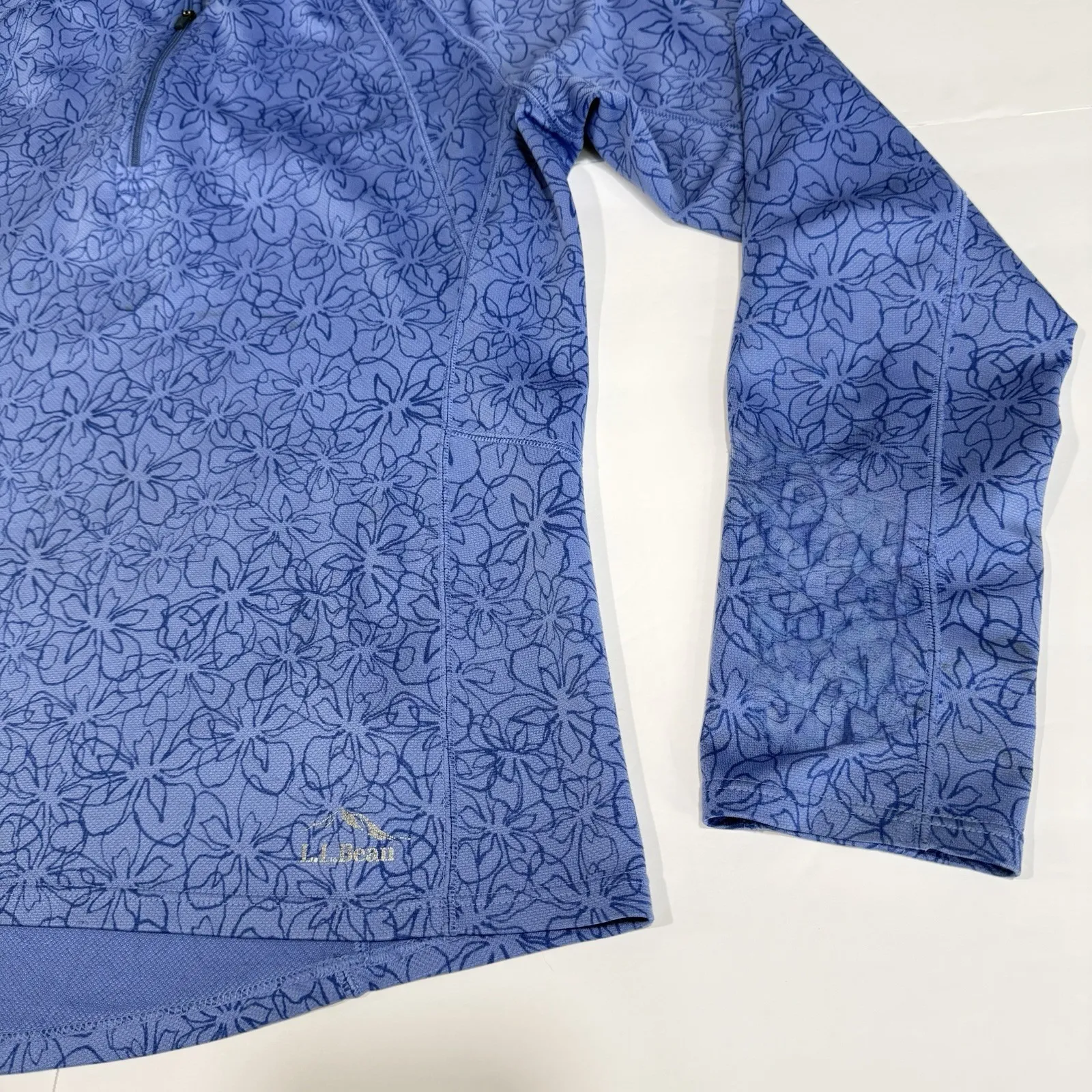 LL Bean Blue Mid Weight 1/4 Zip Base Layer Quick Dry Pullover Size LARGE Pocket - Image 6