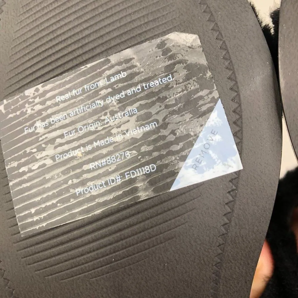 NEW Ugg Del Rey Fluff Fur Heel Open Toe Black Sandals Women's Size 6 - Image 10