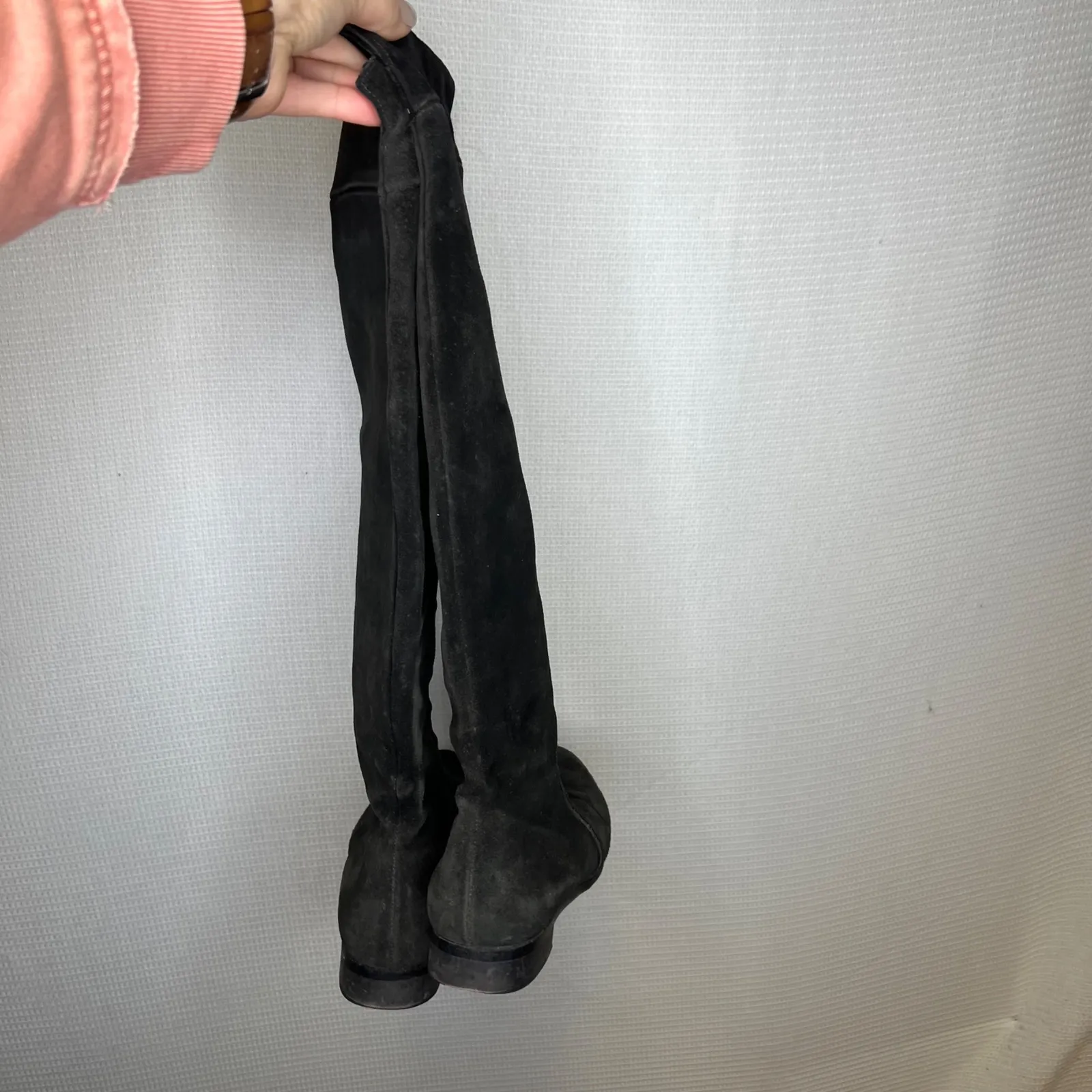 La Canadienne Black Suede Knee High Boots Slouchy Foldover Flat Size 9 Zip Up - Image 3