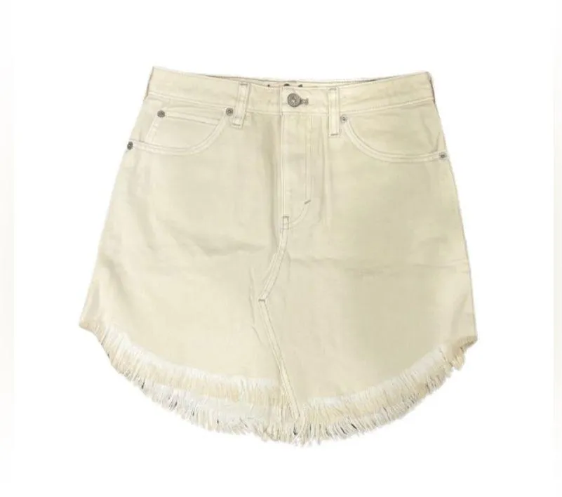 NWT Free People Bailey Denim White Raw Hem Mini Skirt Size 26 - Image 2