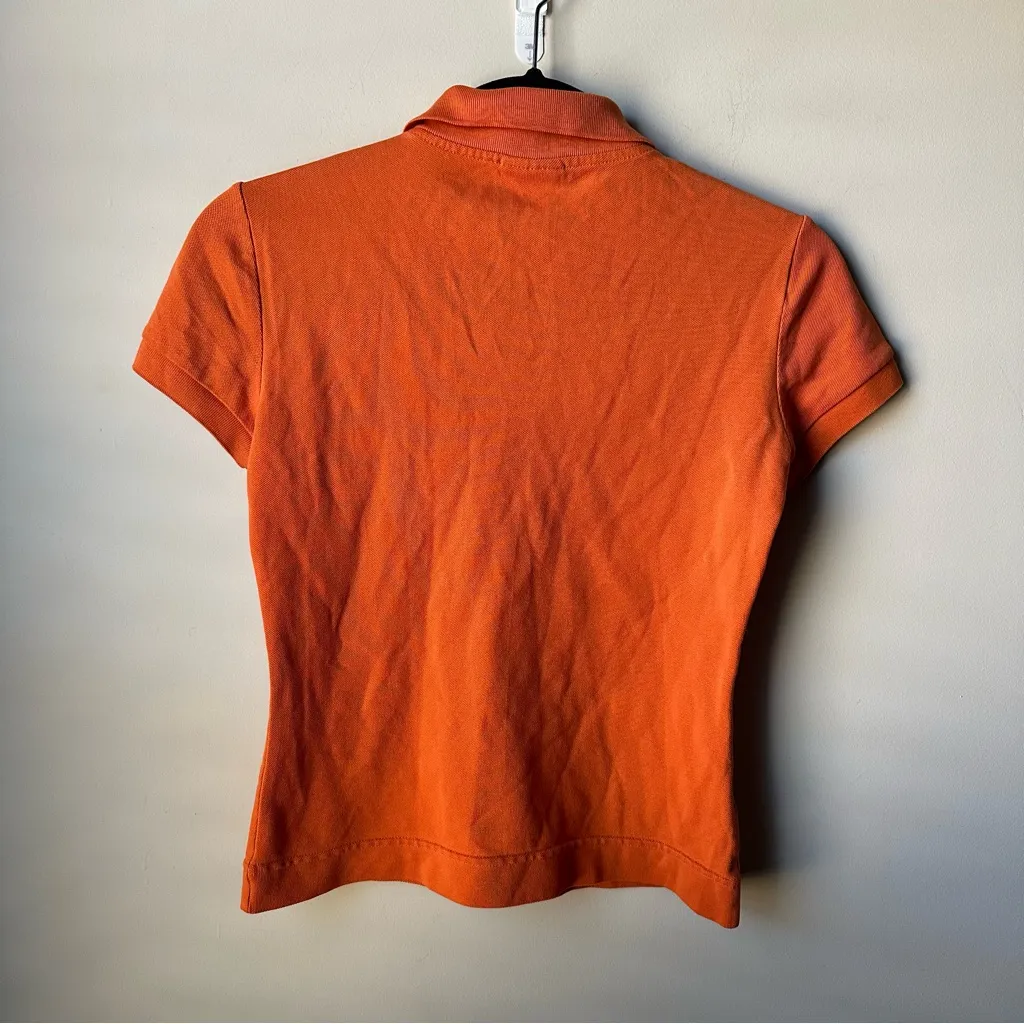 Lacoste Collared Polo Shirt Orange Y2K Alligator Preppy Women Vintage Size 36 - Image 5
