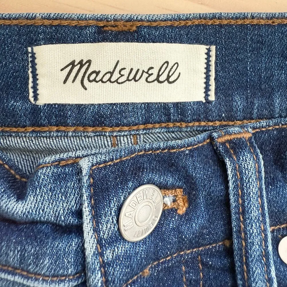 Madewell 9" High-Rise Skinny Crop Blue Jeans Cutoff Hem Distressed Knee, Size 24 - Image 4