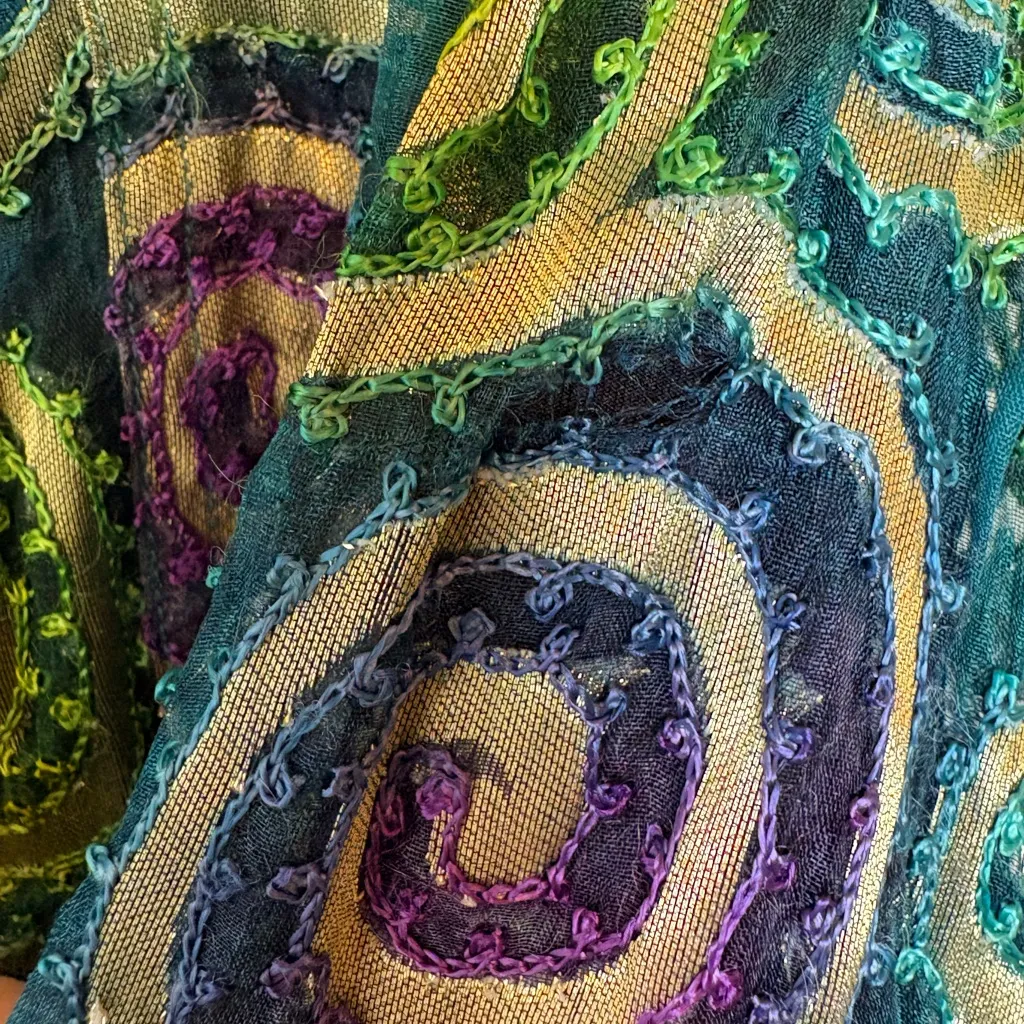 Chico’s Green Purple Swirl Y2K Burnout Jacket Eclectic Artwear Size 1 (M) - Image 6