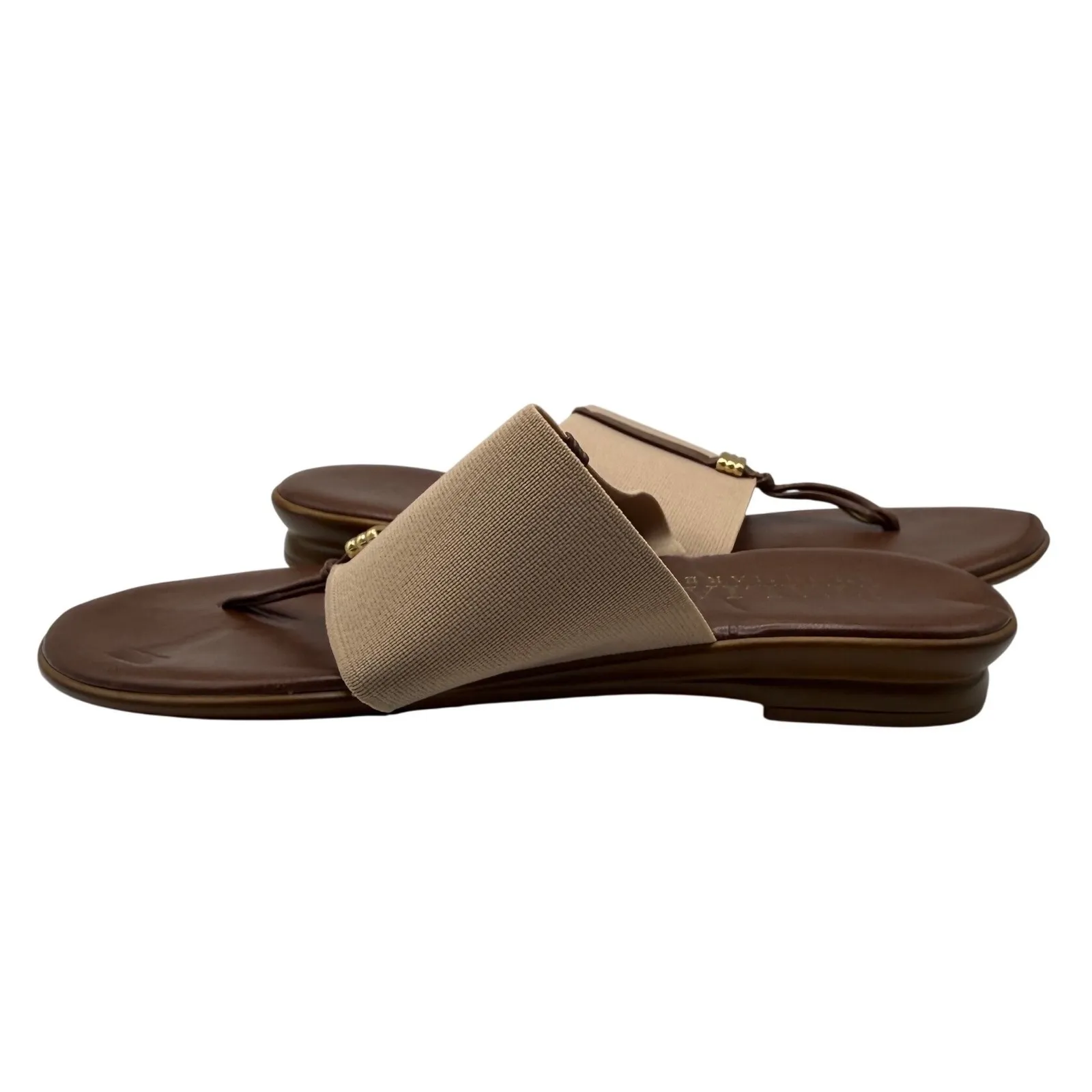 Italian Shoemakers Women 6.5 Brown Leather Elastic Strap Slip On Thong Sandals - Image 5