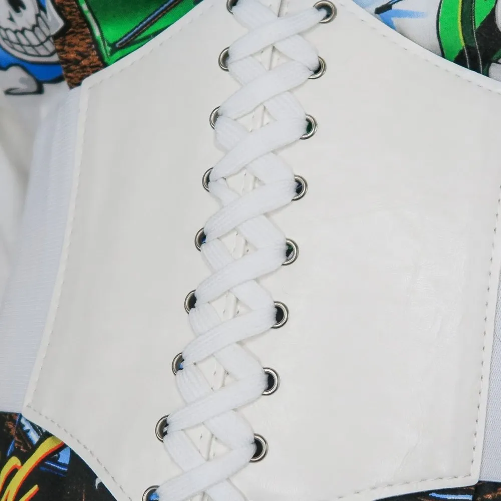 White Lace Up Waspie Corset Belt - Image 2