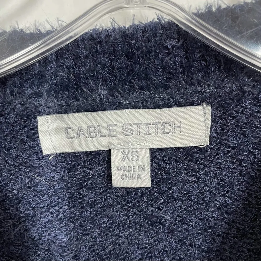 Cable Stitch Striped Fuzzy Crew Neck Sweater Size XS Navy - Image 6