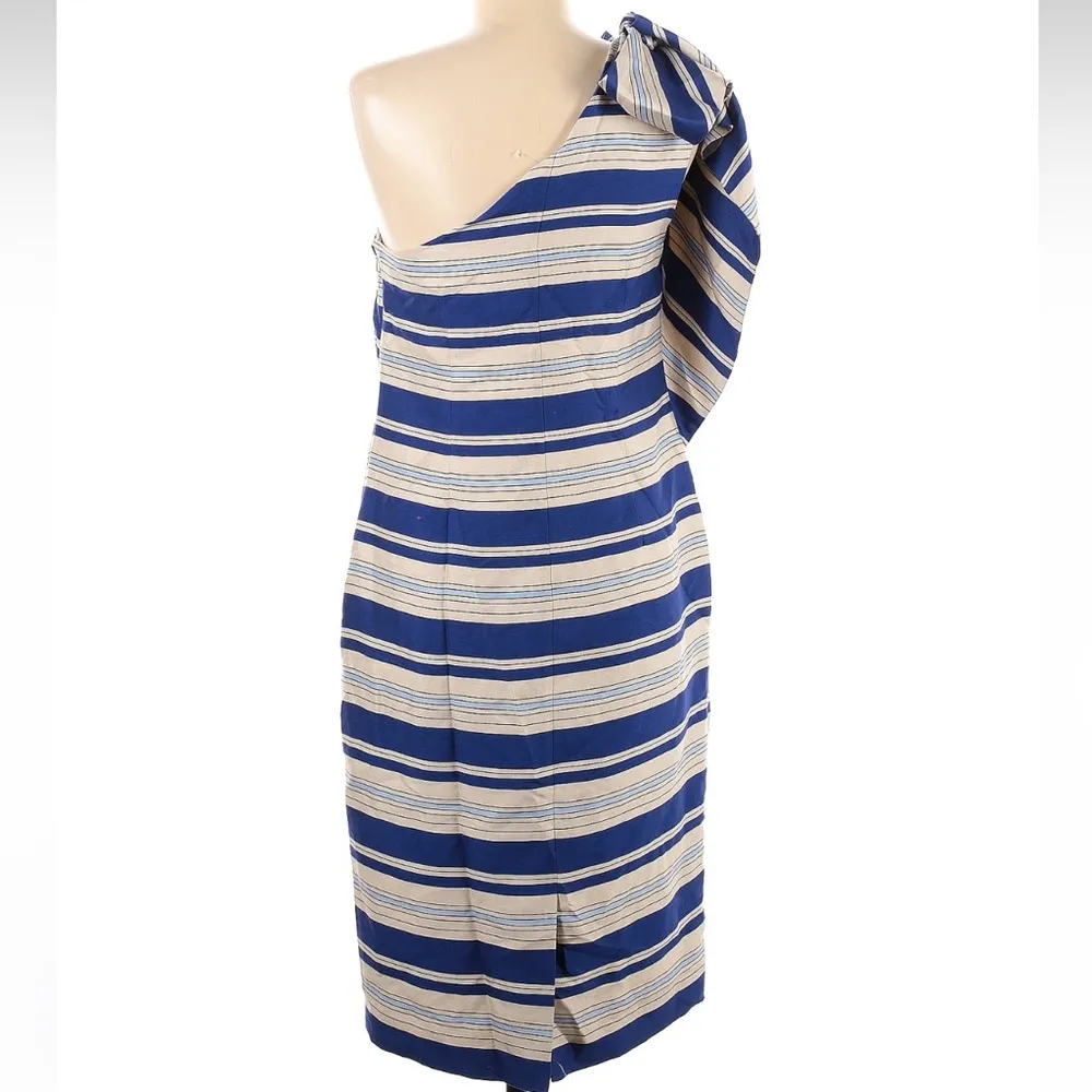 Banana Republic Size 6 Small S One Shoulder Blue Stripe Dress Cocktail Formal - Image 4