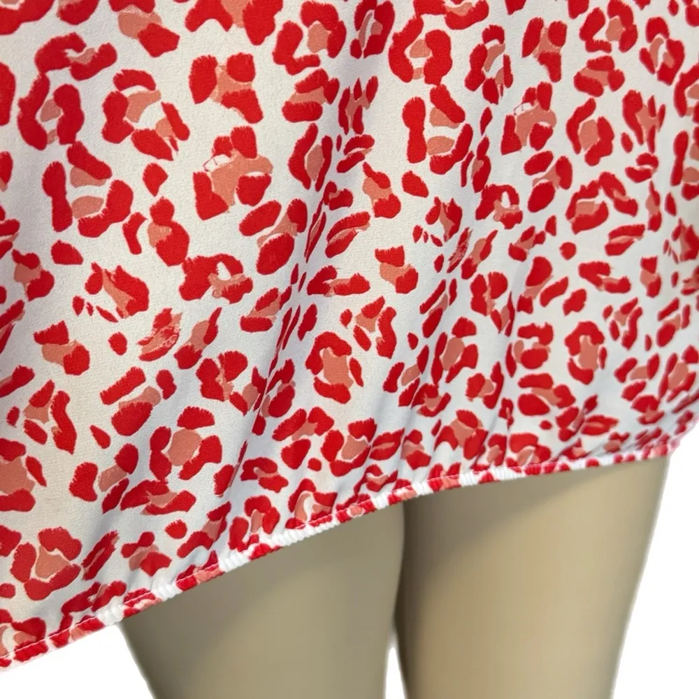 Sweet Pea NY & Co By Stacy Frati Red Animal Print Top Sz L Short Sleeve Sheer - Image 6