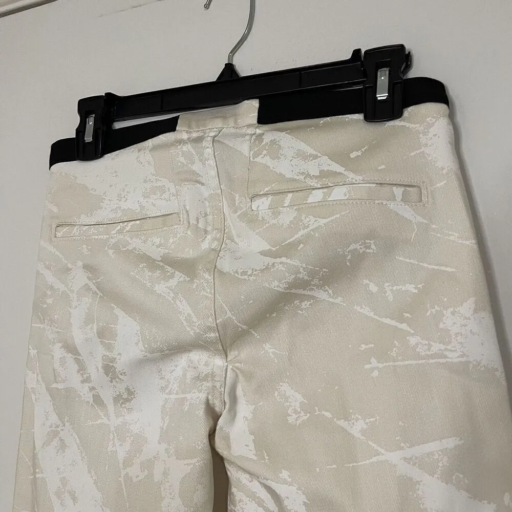 HELMUT LANG ivory beige marble abstract leggings US 27 - Image 4