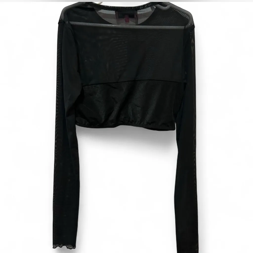 Edikted Black Long Sleeve Mesh Crop Top XS NWT - Image 2