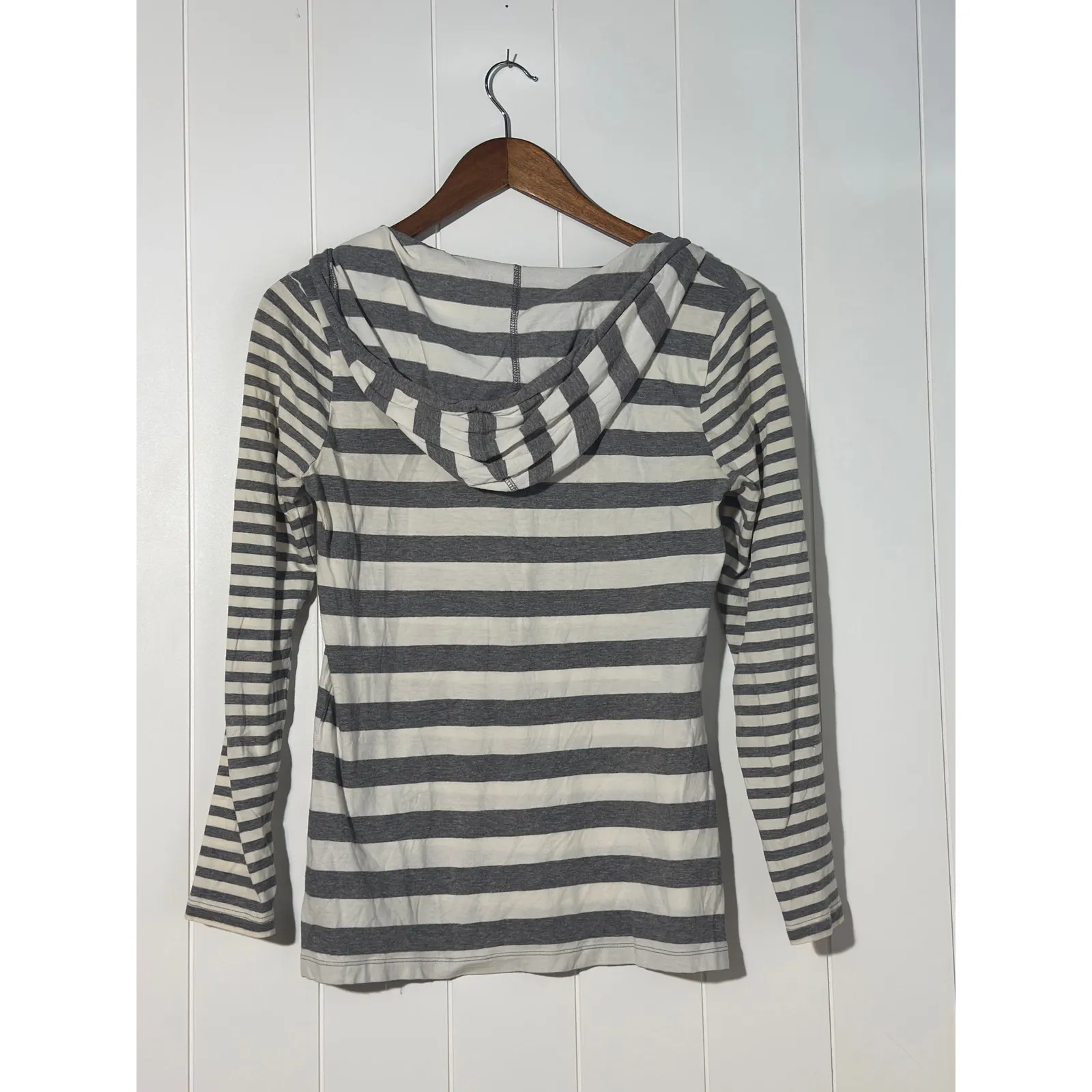 Norma Kamali · Size XS · Striped Organic Cotton V-Neck Hoodie · Grey - Image 3