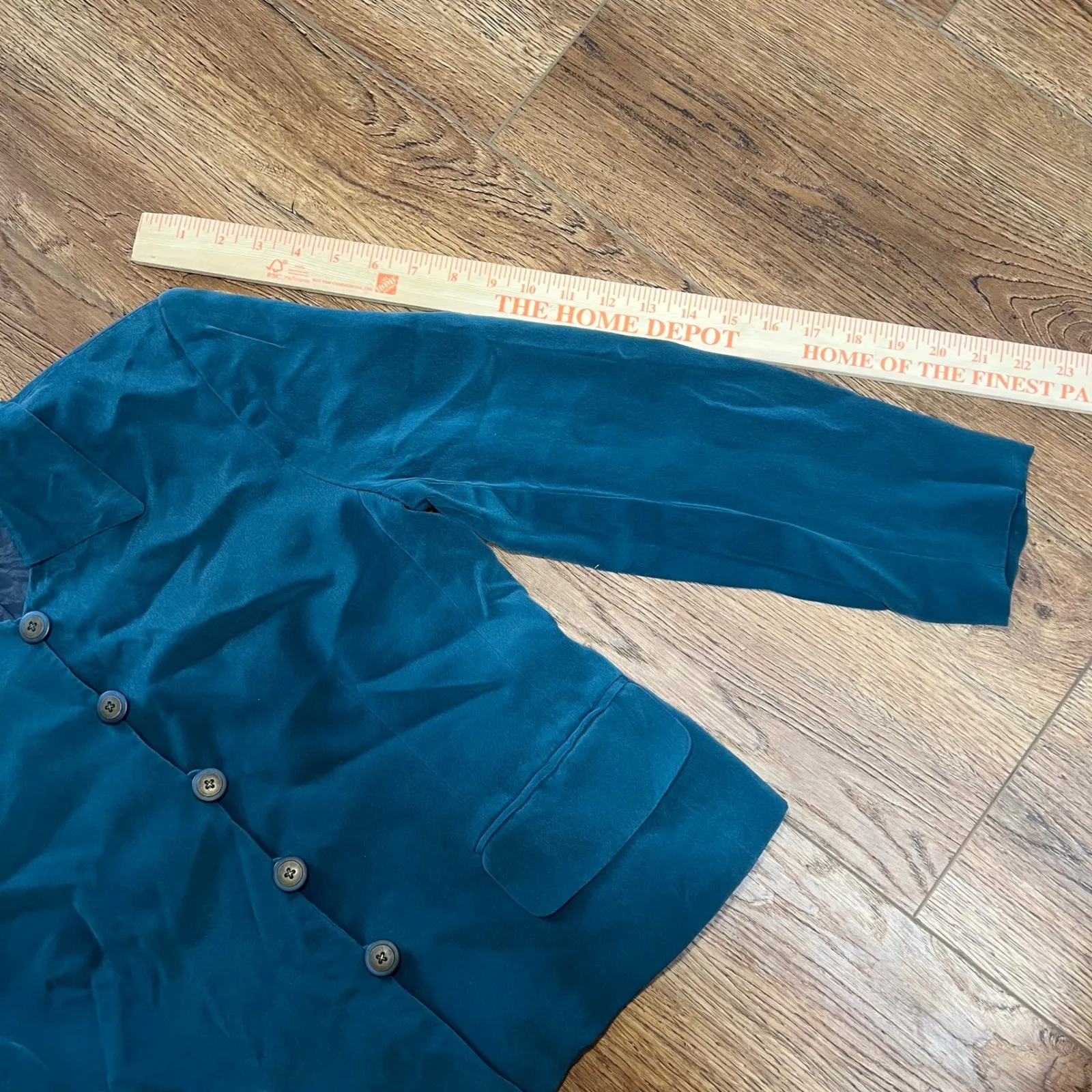 Vintage 90s Rena Rowan for Saville Petite Teal 100% Silk Blazer Jacket 8P Retro Green - Image 7