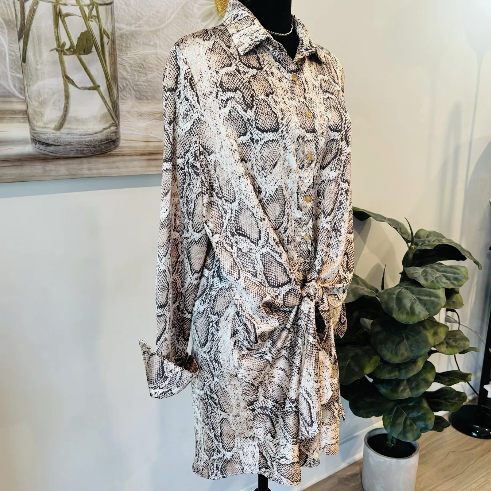 Sweet Lemon Silky Snake Skin High Low Wrap Dress • Size Medium - Image 5