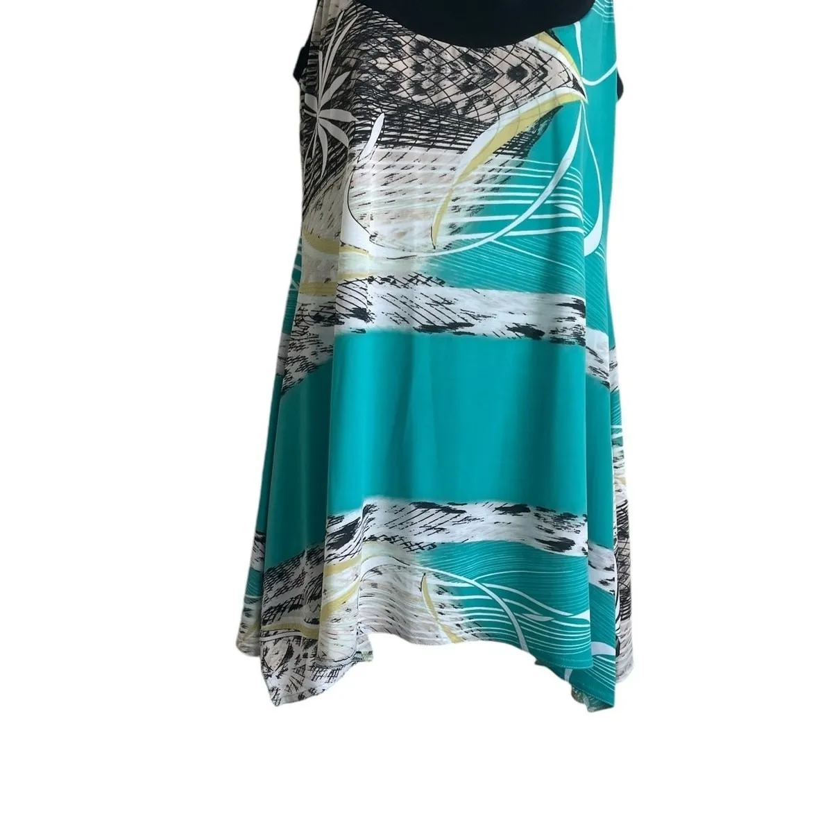 Lior‎ Paris Women Tunic Top S Teal Black Abstract Jersey Lagenlook Artsy Modern Blue - Image 4