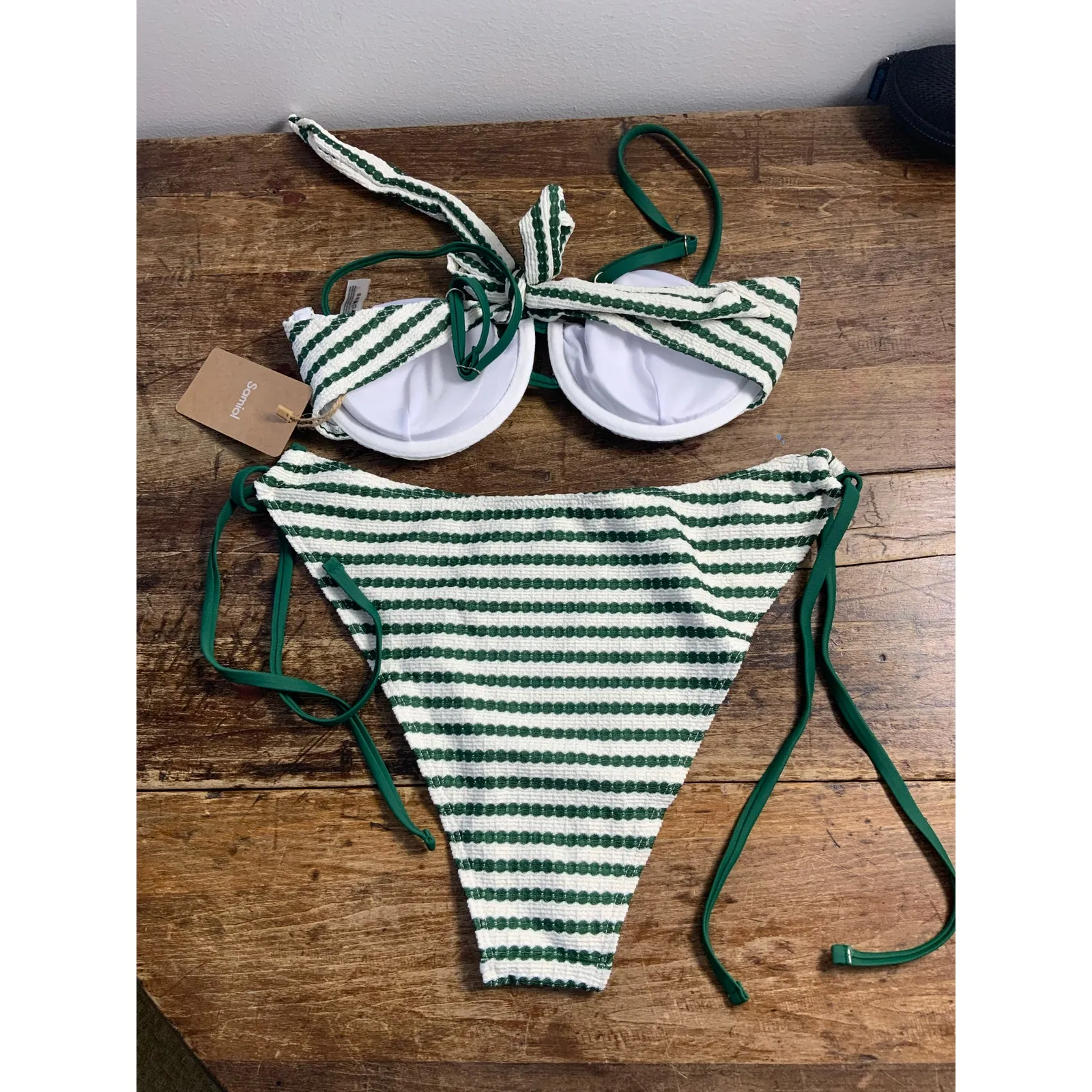 Samiol Green‎ Striped Underwire Bikini Set NWT size large Green - Image 5