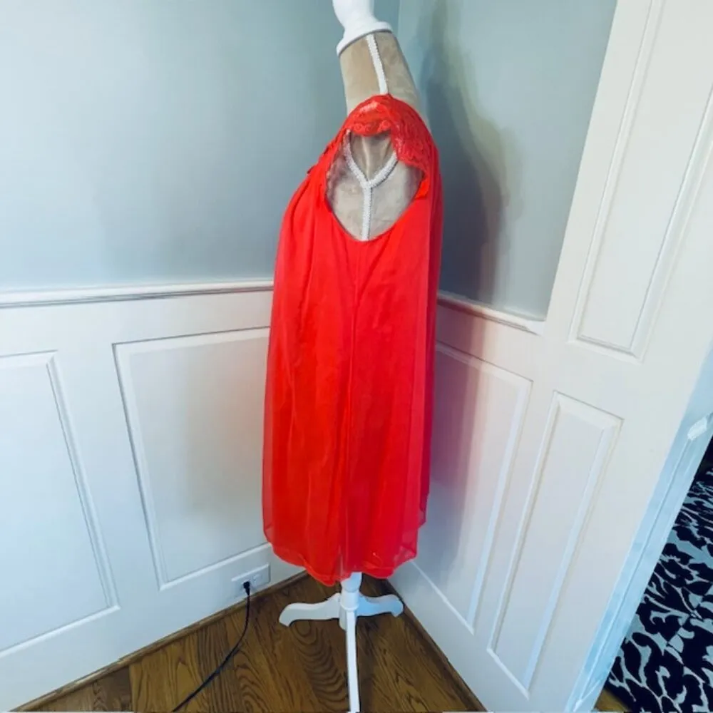 Vintage 60s Double Layer Nylon Chiffon Peignoir Babydoll Nightie Coral Small - Image 5
