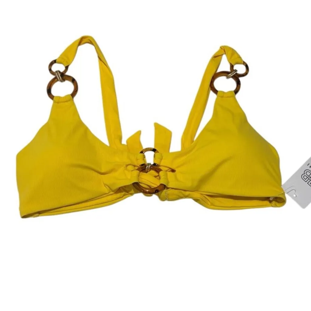 BAHIMI Tulum Banana Cabana Yellow Bikini top with Ring Accents NEW size XL - Image 2