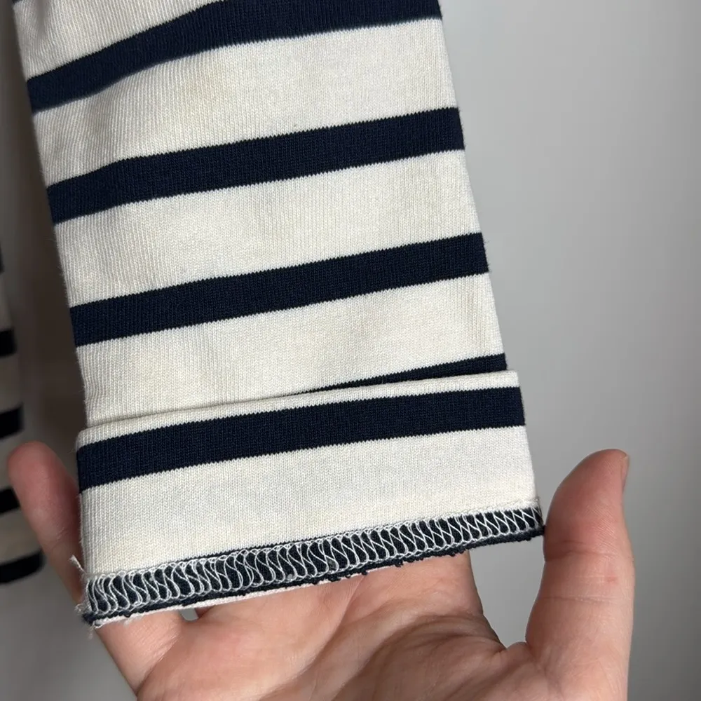 J. Crew Ivory Black Striped Long Sleeve embroidered Red Lips Design size XS - Image 7