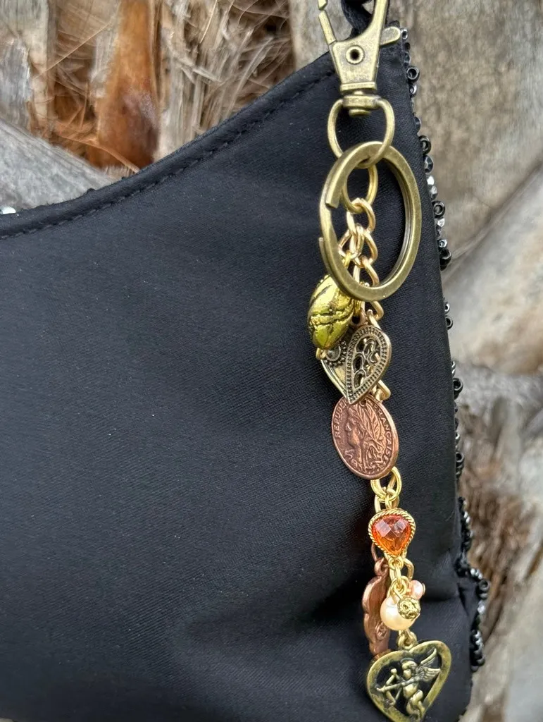 Rose Coin Bag Charm Keychain Handmade | One of a Kind | Crystal Accessory - Image 1