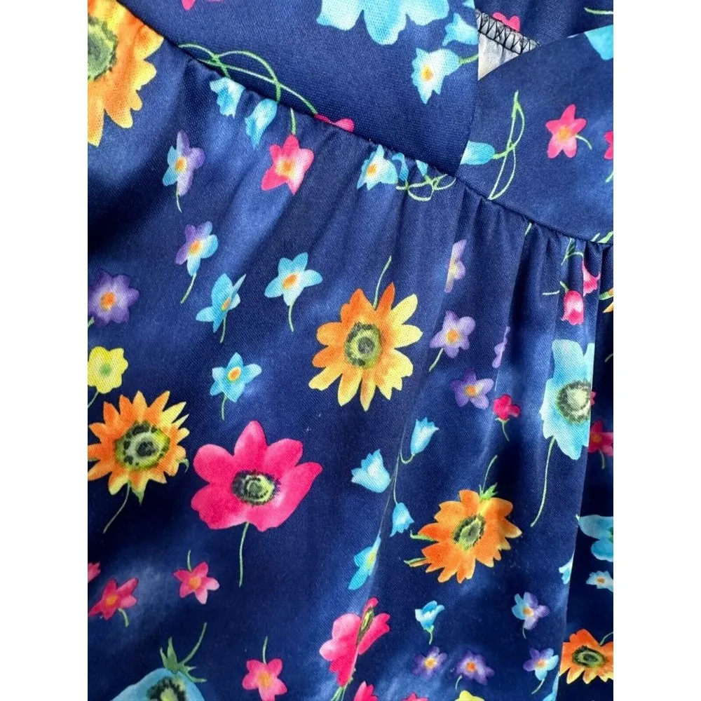 Vintage Womens 1X Top MuuMuu Shirt Short Sleeve Hawaiian Lounge Floral Blue - Image 5