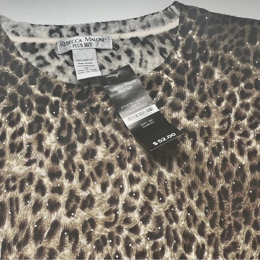 Rebecca Malone Women’s Plus Size Animal Print Crewneck Sweater Sz 1X - Image 5