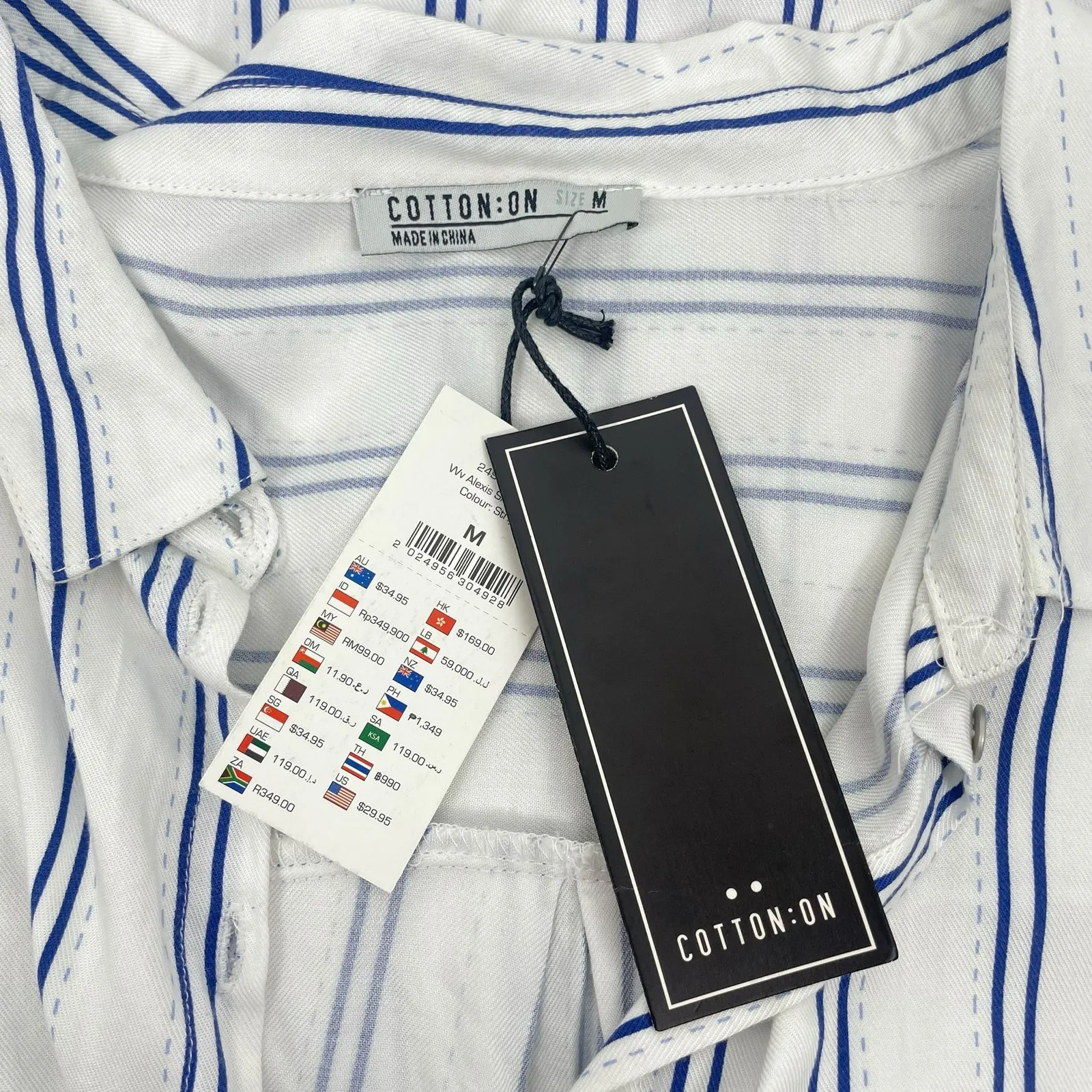 NEW Cotton On Alexis Shirt Dress Sleeveless Belt Tie White Blue Size M - Image 10