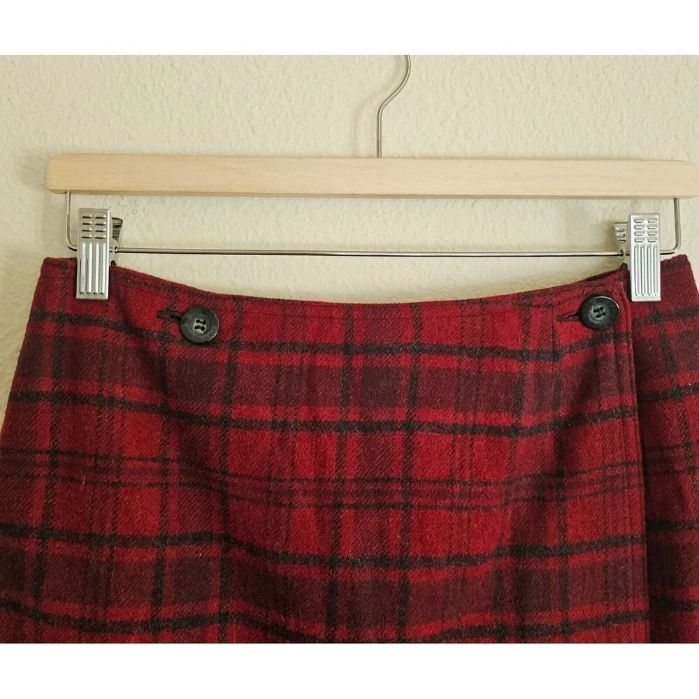 Vintage Wool Plaid A-Line Mini Skirt Womens Size 10 Petite Holiday Christmas Red - Image 4