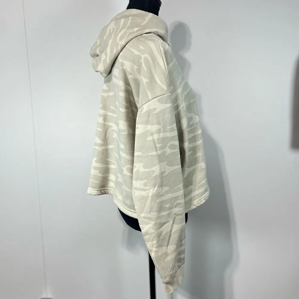 Puma Camo Cropped Hoodie Sweatshirt Sz Large Tan Cream Camouflage Khaki - Image 5